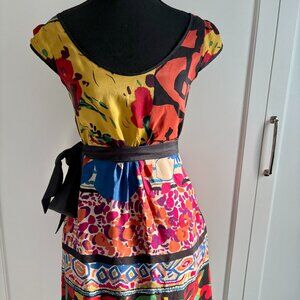 ANTHROPOLOGIE Moulinette Soeurs Colourful Cap Sleeve Silk Dress, Size 0